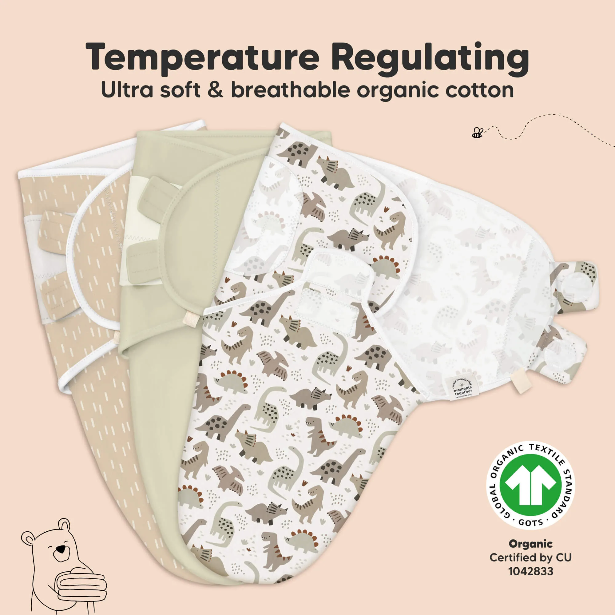 3-Pack Soothe Swaddle Wraps (Dino Ridge)