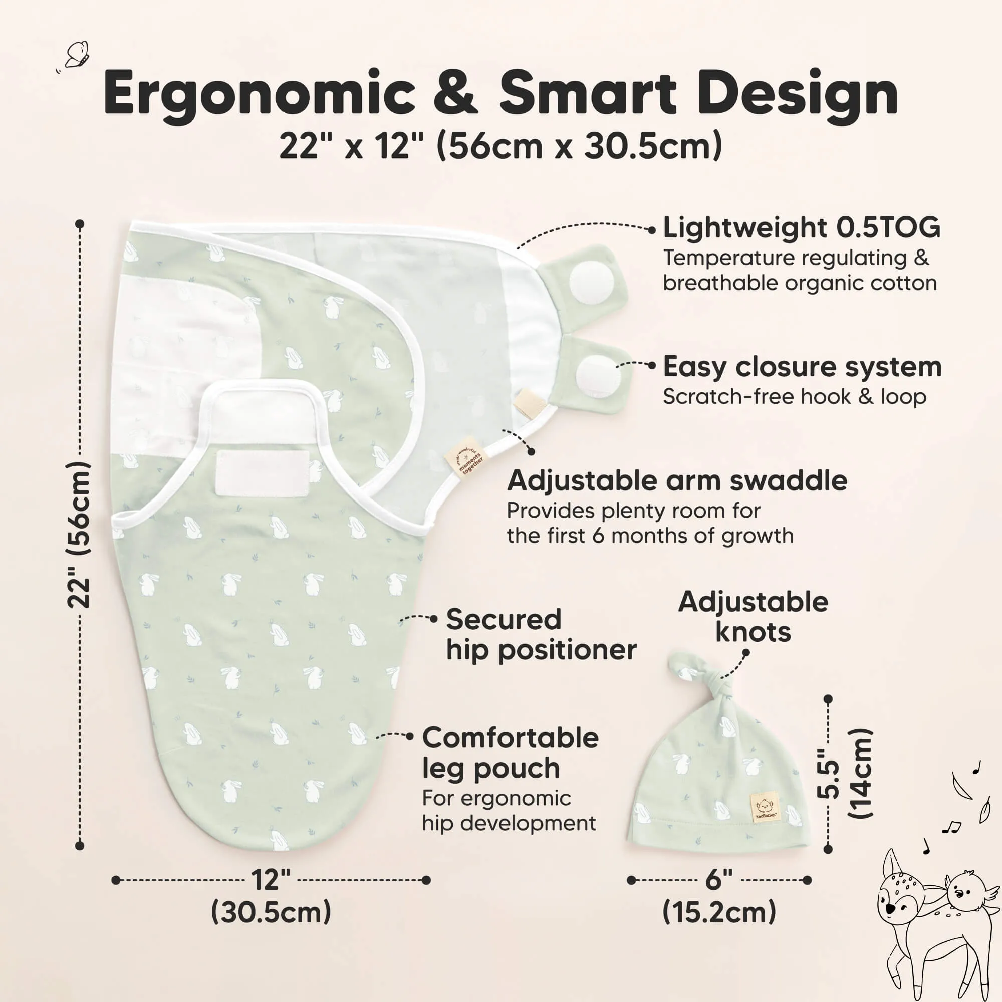 3-Pack Soothe Swaddle Wraps with Knot Hats (Bunnies)