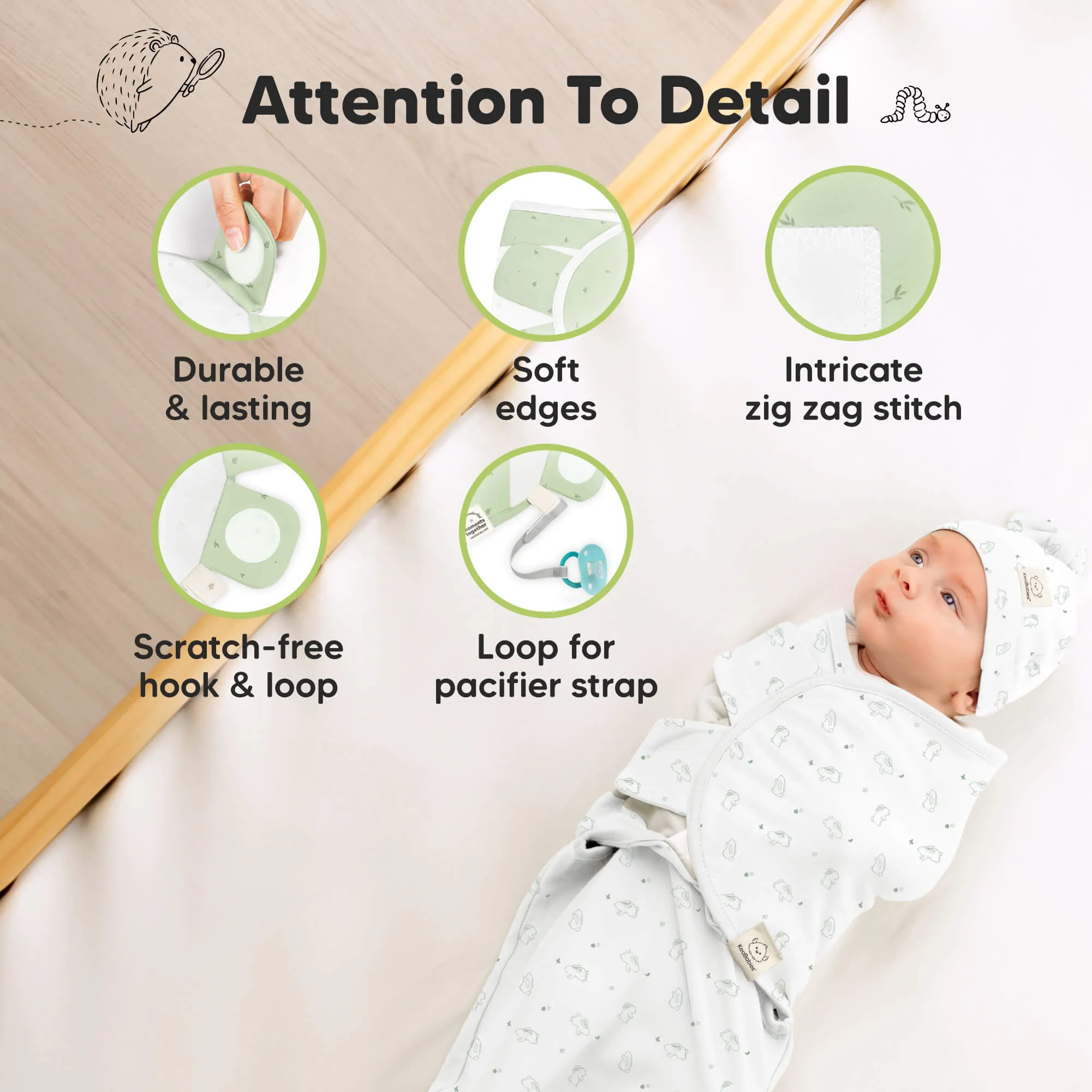 3-Pack Soothe Swaddle Wraps with Knot Hats (Bunnies)