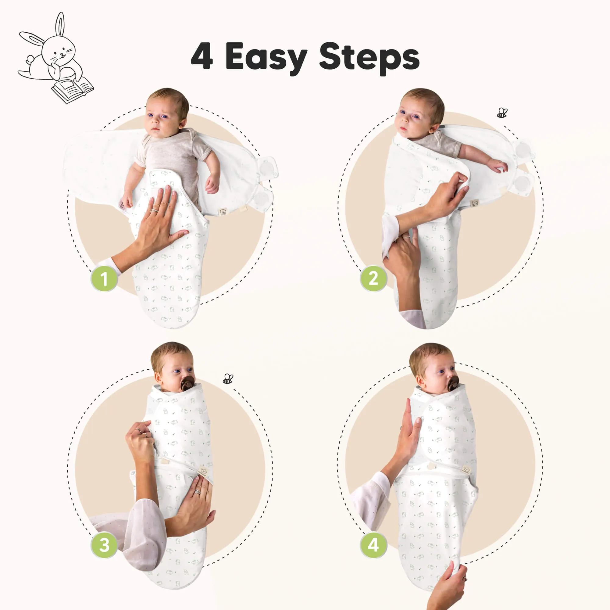 3-Pack Soothe Swaddle Wraps with Knot Hats (Bunnies)