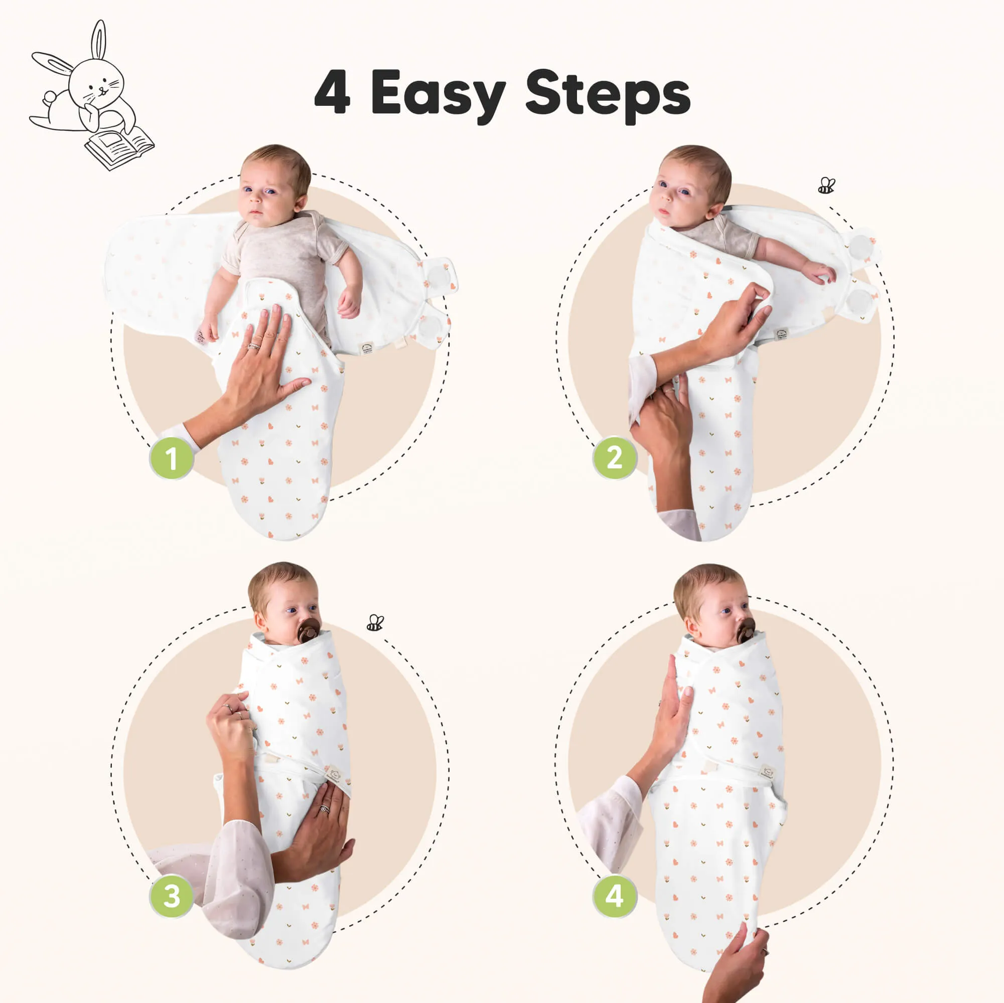 3-Pack Soothe Swaddle Wraps with Knot Hats (Butterflies)