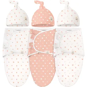 3-Pack Soothe Swaddle Wraps with Knot Hats (Butterflies)