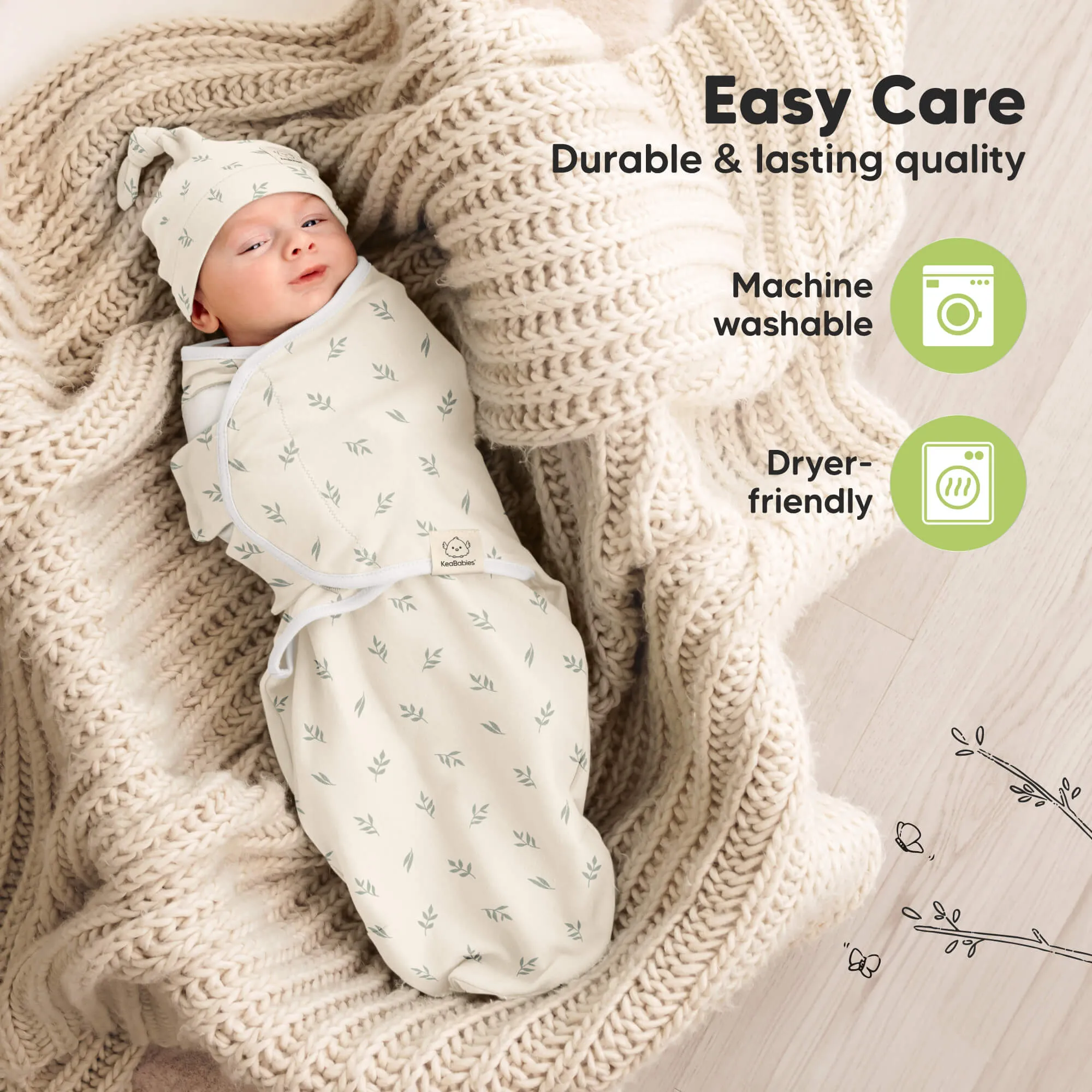 3-Pack Soothe Swaddle Wraps with Knot Hats (Fleur)