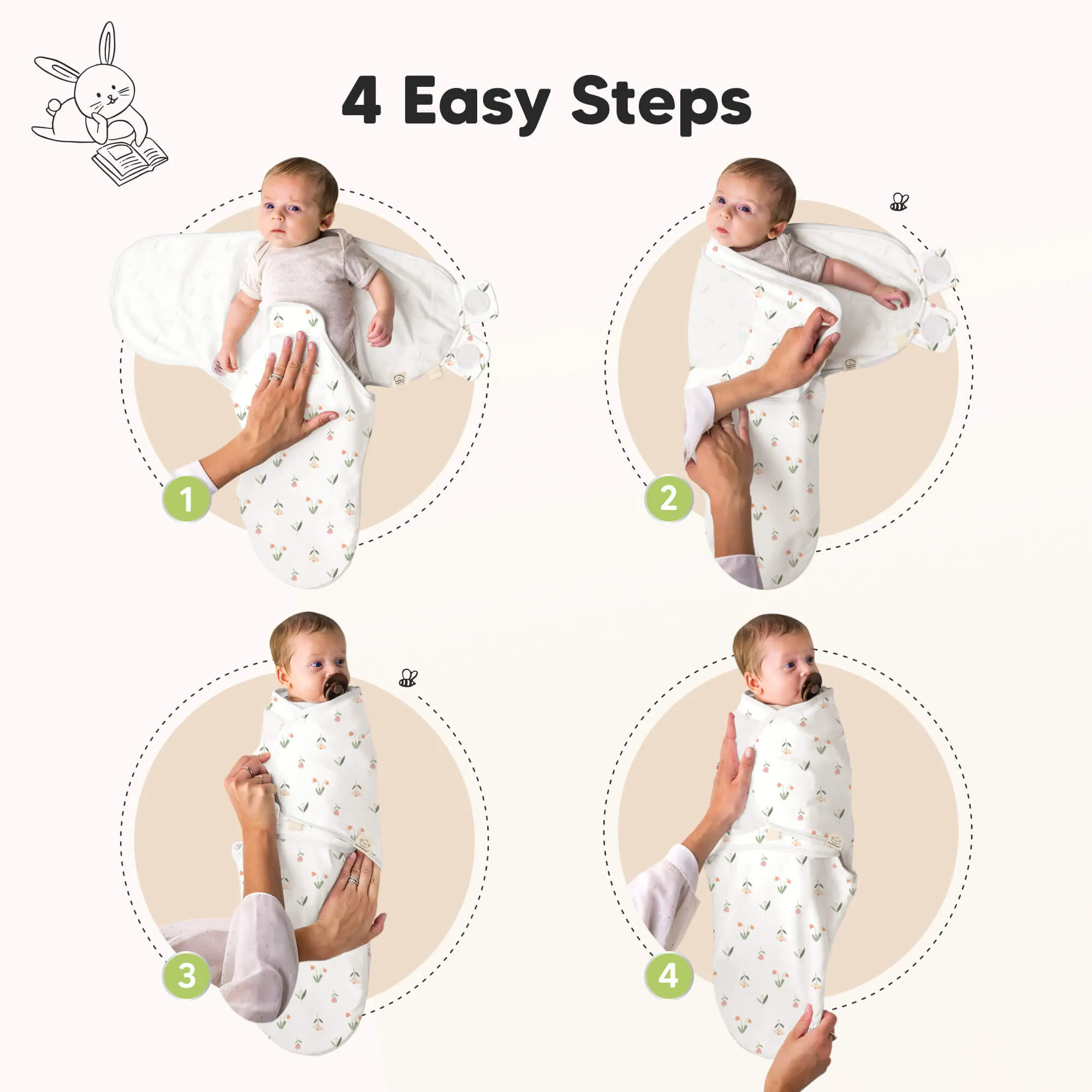 3-Pack Soothe Swaddle Wraps with Knot Hats (Fleur)