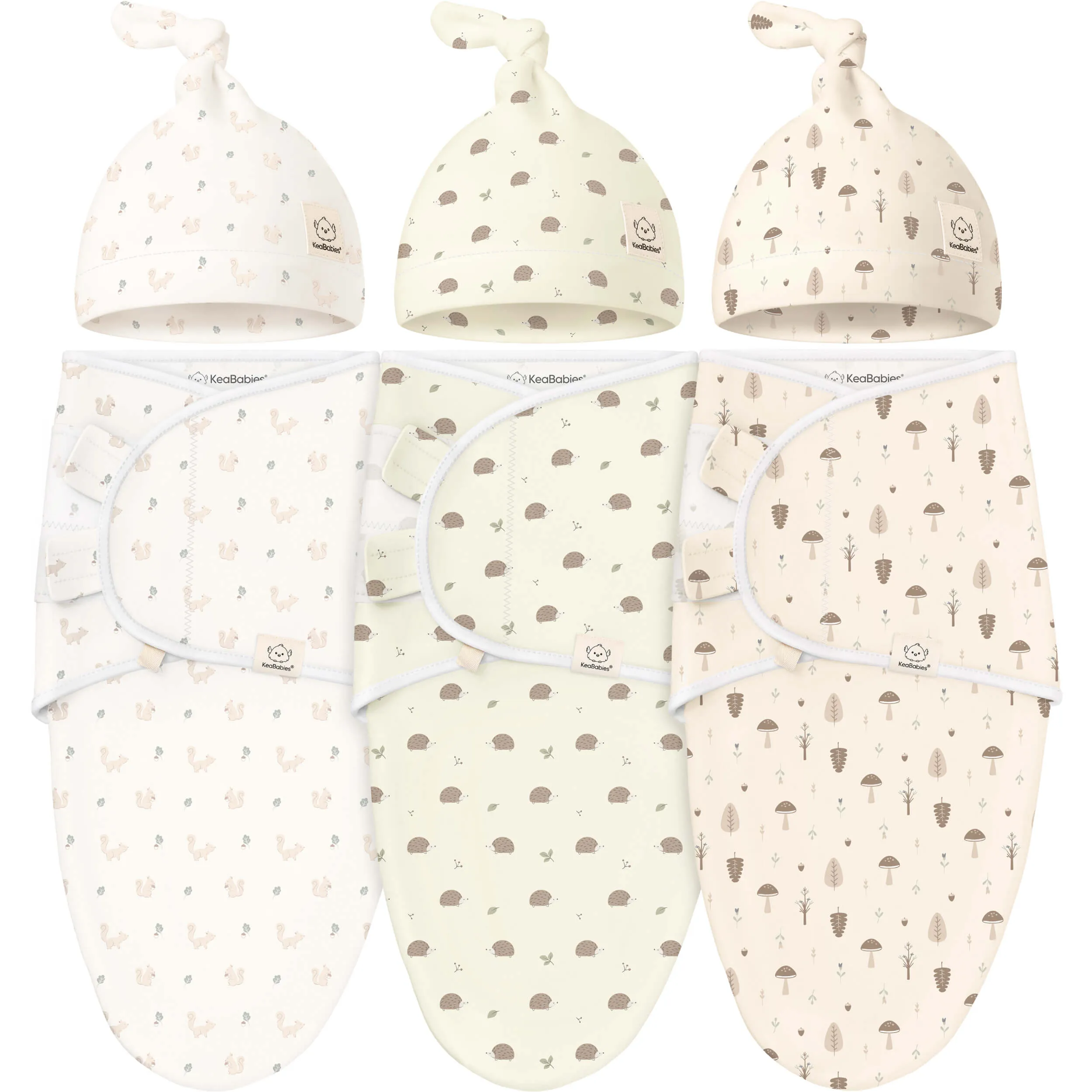 3-Pack Soothe Swaddle Wraps with Knot Hats (Nibbles/Bruce)