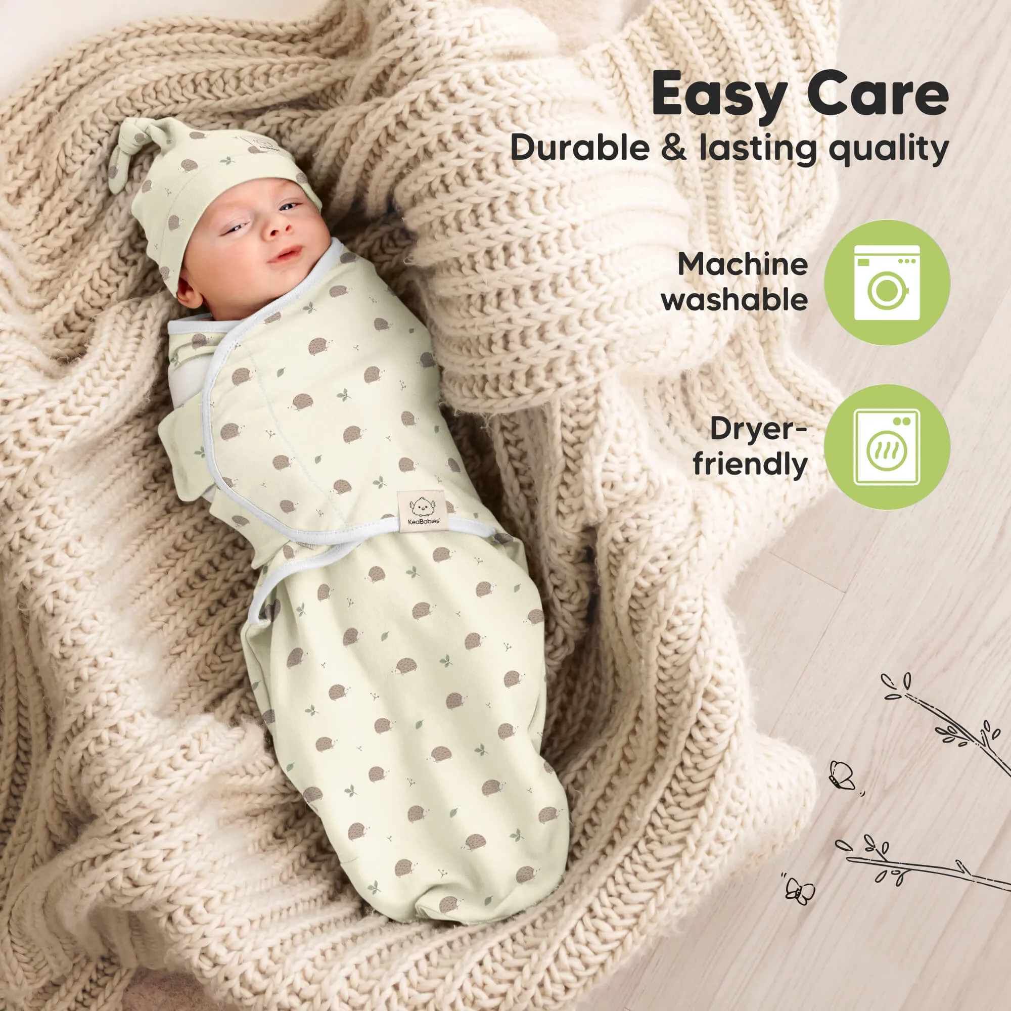 3-Pack Soothe Swaddle Wraps with Knot Hats (Nibbles/Bruce)