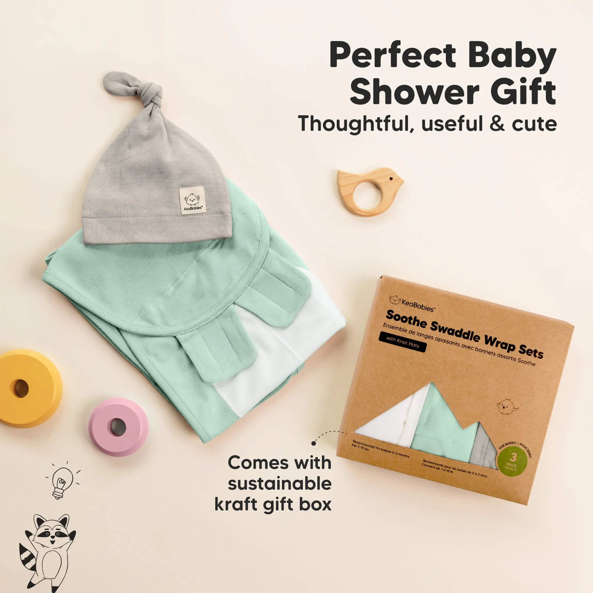 3-Pack Soothe Swaddle Wraps with Knot Hats