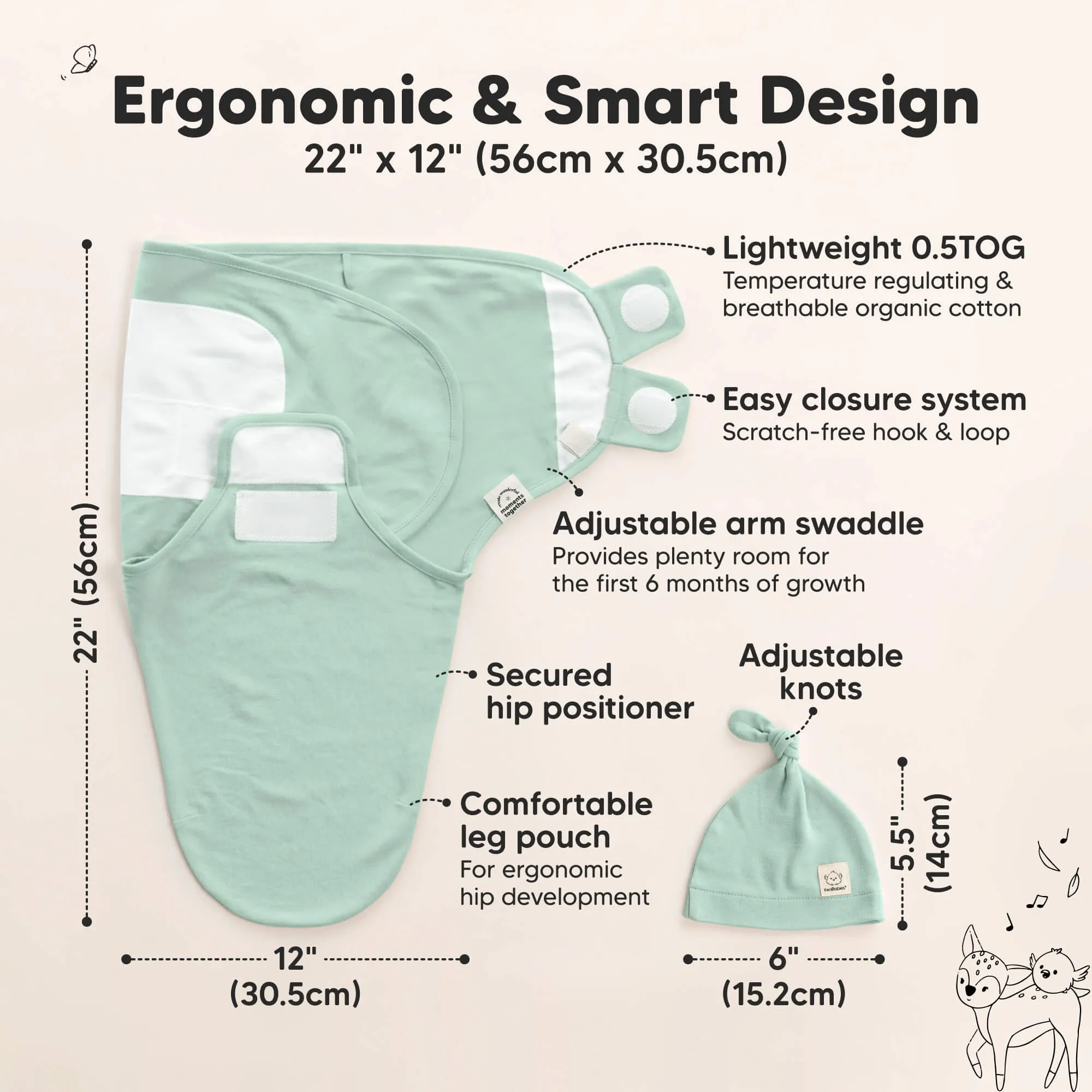 3-Pack Soothe Swaddle Wraps with Knot Hats