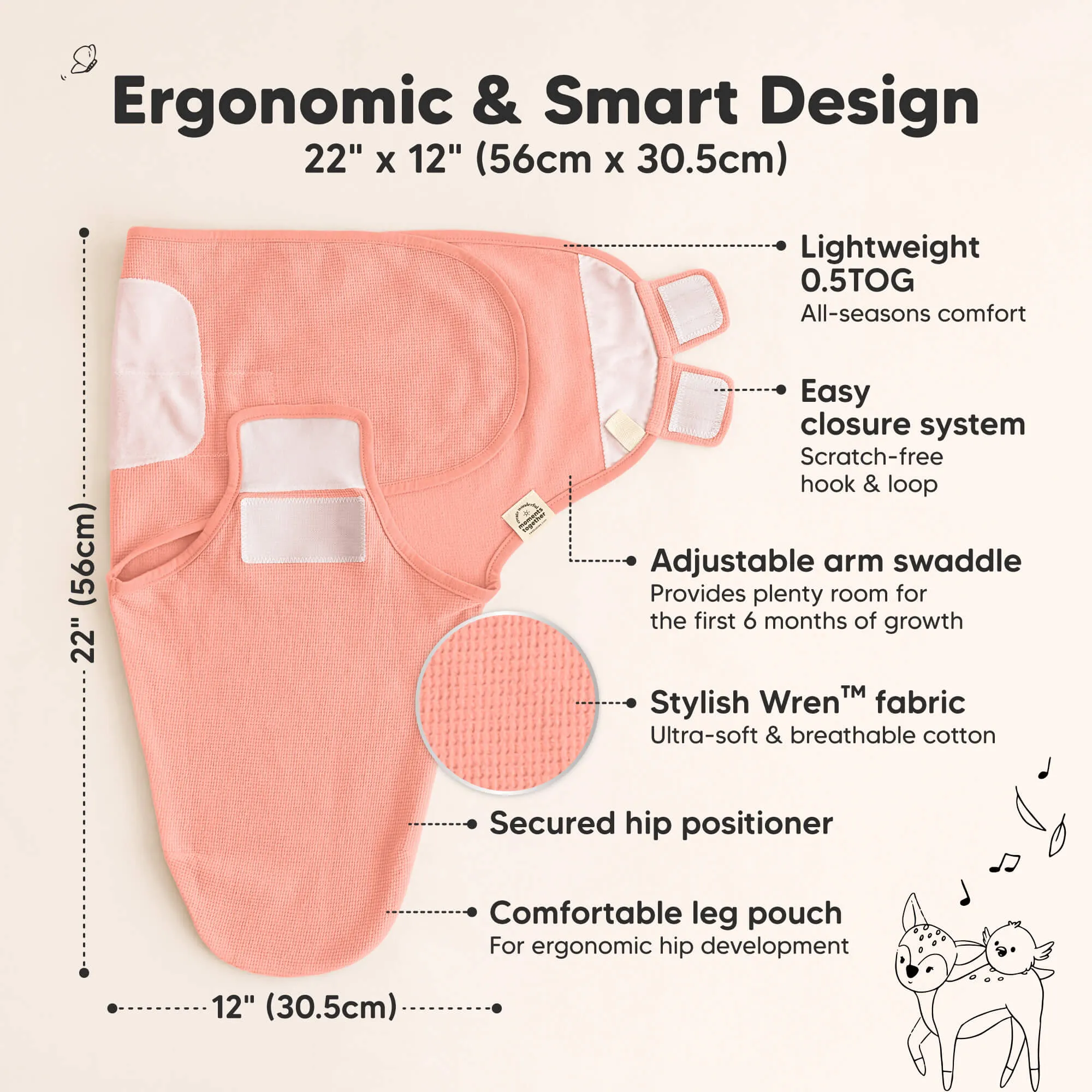 3-Pack Soothe (Wren) Swaddle Wraps (Salmon)