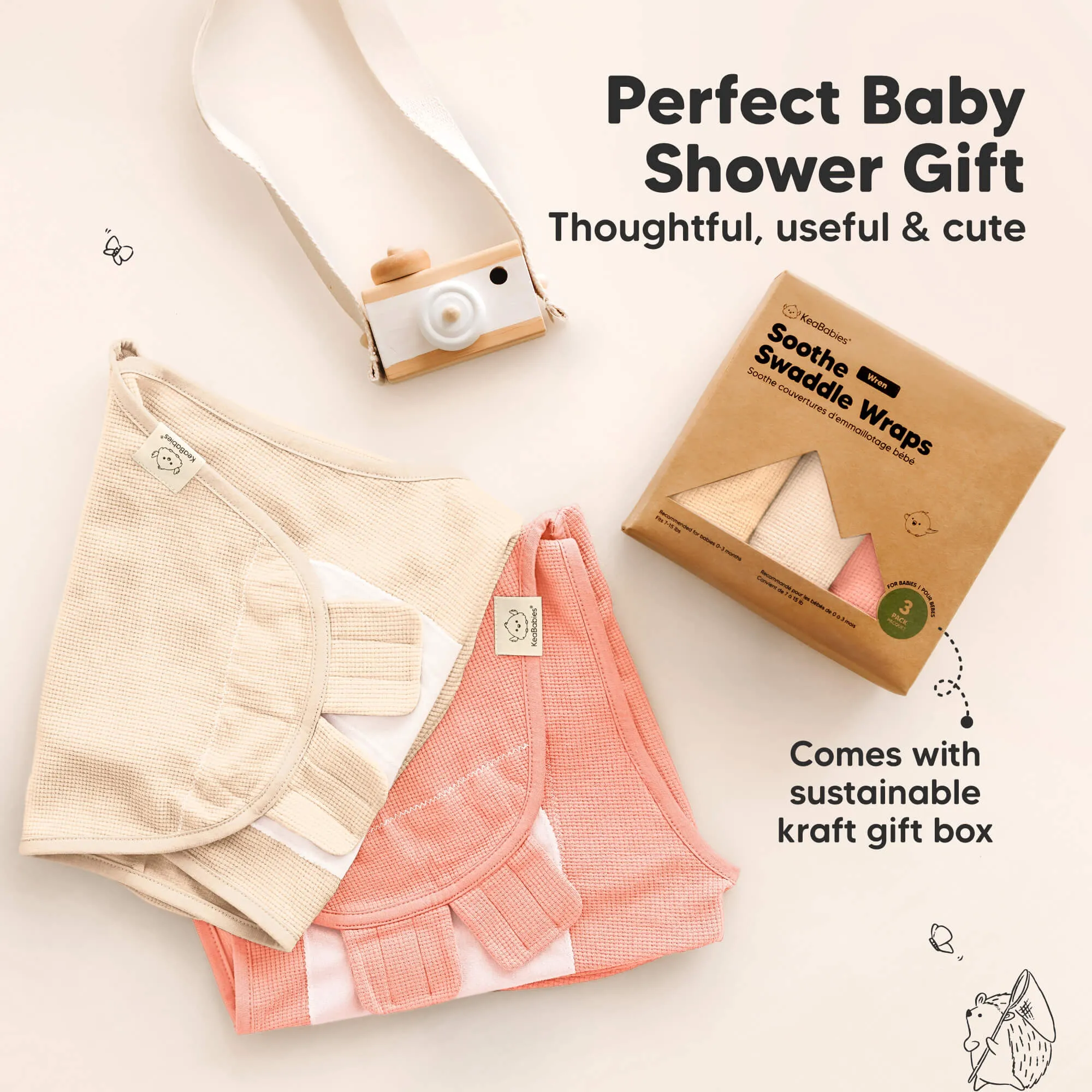 3-Pack Soothe (Wren) Swaddle Wraps (Salmon)