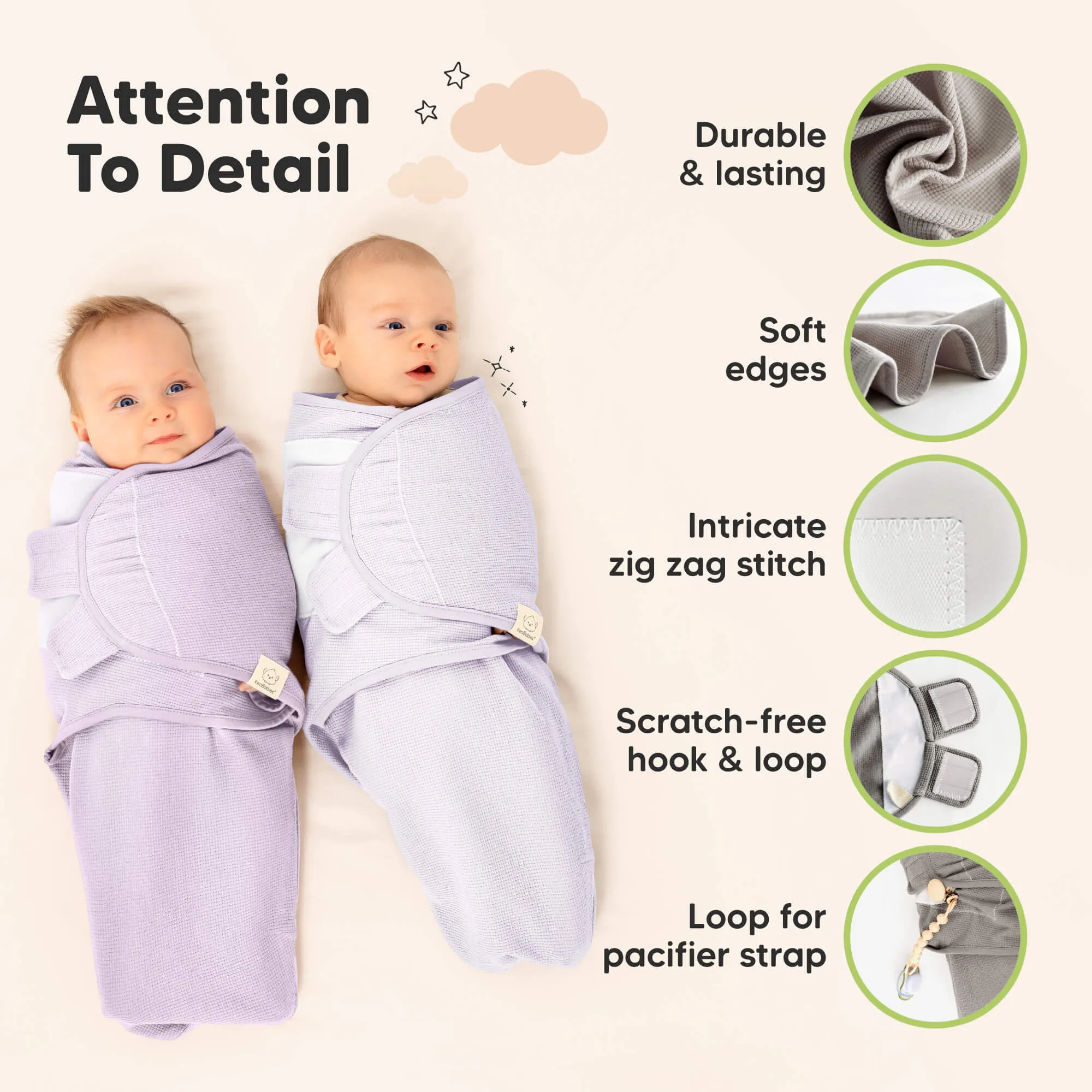 3-Pack Soothe (Wren) Swaddle Wraps (Soft Lilac)