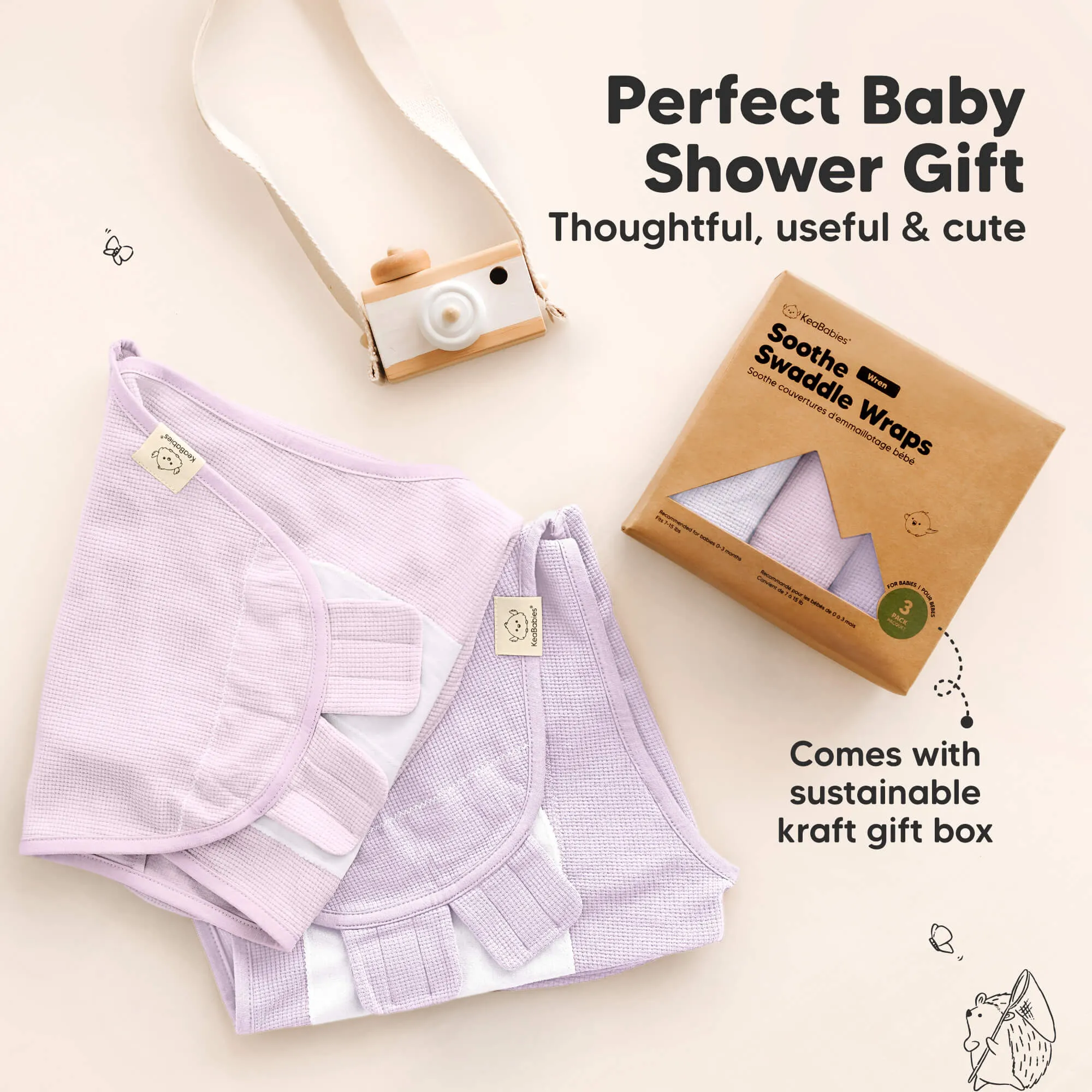 3-Pack Soothe (Wren) Swaddle Wraps (Soft Lilac)
