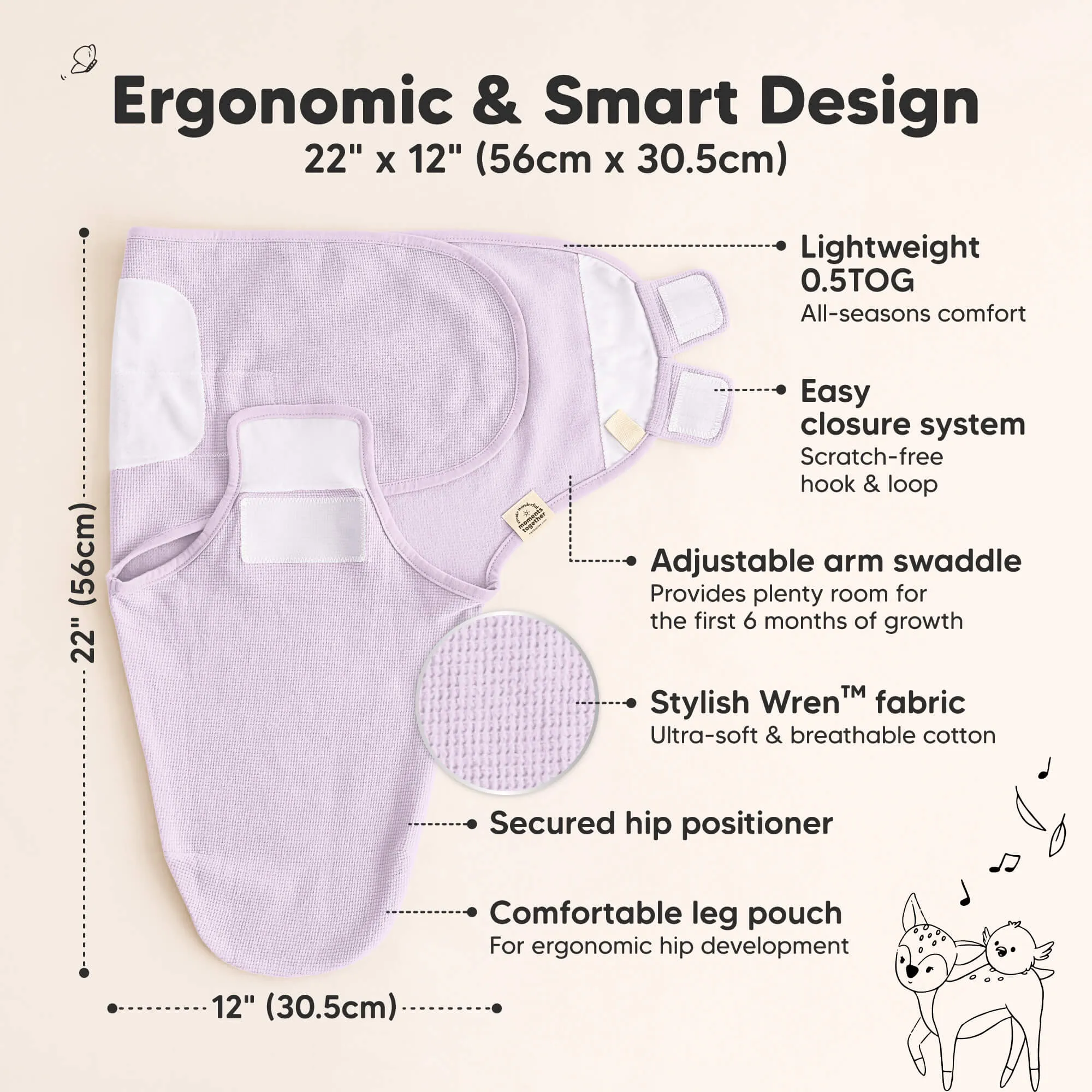 3-Pack Soothe (Wren) Swaddle Wraps (Soft Lilac)