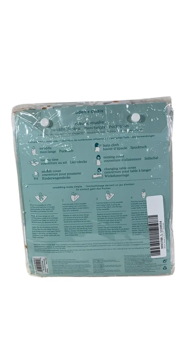 Aden   Anais Cotton Muslin Swaddle, 4 Pack, 44" x 44", Alphabet Animals, Classic Muslin