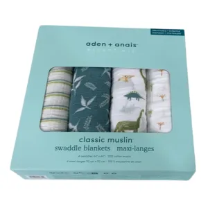 Aden   Anais Cotton Muslin Swaddle, 4 Pack, 44" x 44", Classic Muslin, Dino Jungle