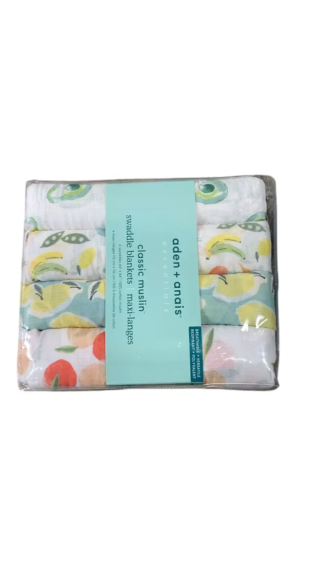 Aden   Anais Cotton Muslin Swaddle, 4 Pack, 44" x 44", Classic Muslin, Farm to Table