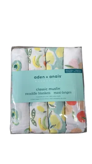 Aden   Anais Cotton Muslin Swaddle, 4 Pack, 44" x 44", Classic Muslin, Farm to Table