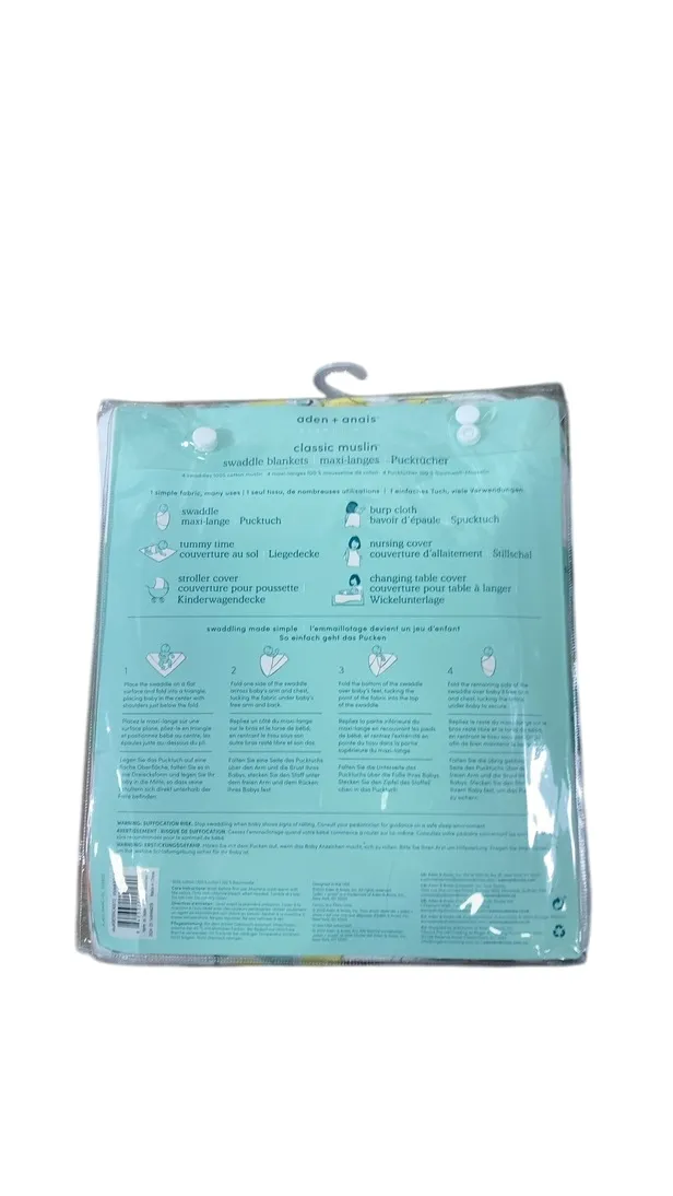 Aden   Anais Cotton Muslin Swaddle, 4 Pack, 44" x 44", Classic Muslin, Farm to Table