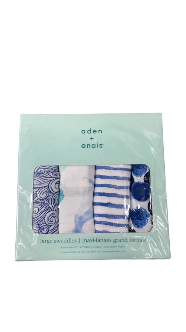 Aden   Anais Cotton Muslin Swaddle, 4 Pack, Seafaring, Cotton Muslin, 47" x 47"
