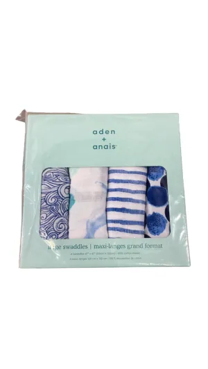 Aden   Anais Cotton Muslin Swaddle, 4 Pack, Seafaring, Cotton Muslin, 47" x 47"