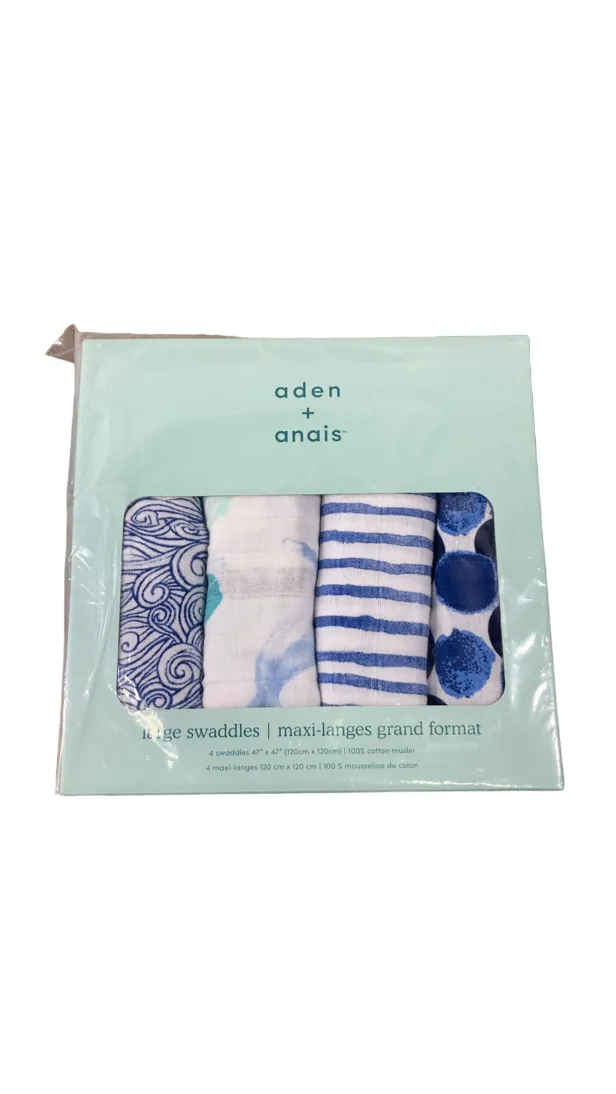 Aden   Anais Cotton Muslin Swaddle, 4 Pack, Seafaring, Cotton Muslin, 47" x 47"