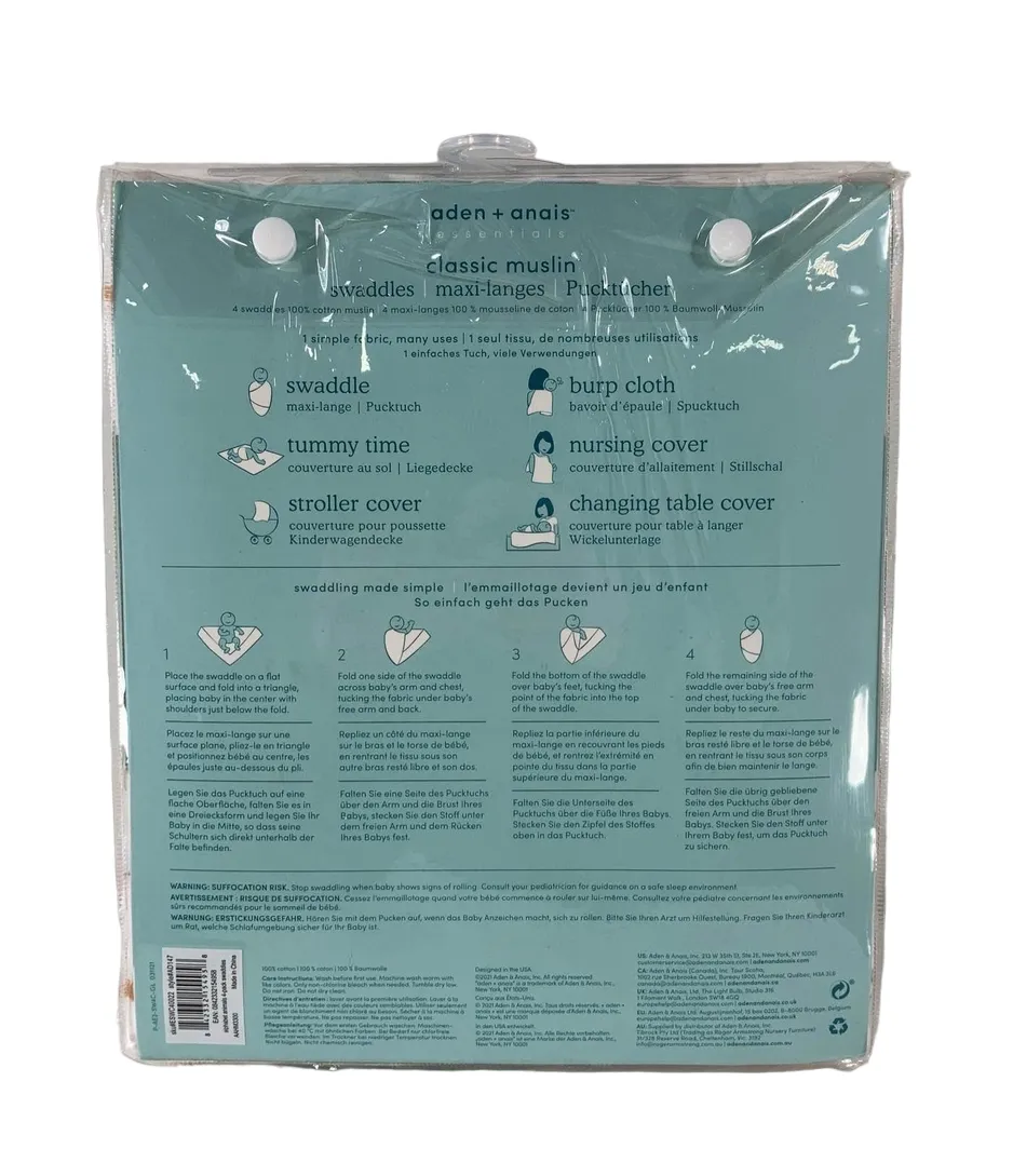 Aden   Anais Swaddle Classic Muslin 4 Pack Alphabet Animals 44" x 44"