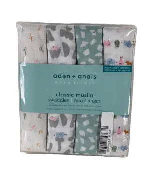 Aden   Anais Swaddle Classic Muslin 4 Pack Alphabet Animals 44" x 44"