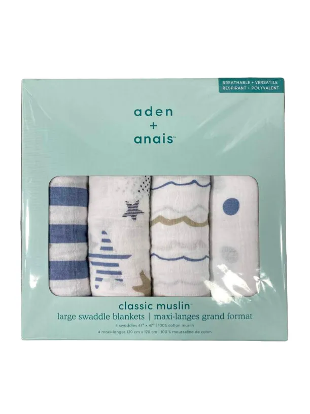 Aden   Anais Swaddle Classic Muslin 4 Pack Rock Star 47" x 47"