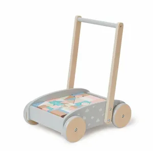 Bubble Wooden Baby Push Cart & Walker with 45 Building Blocks