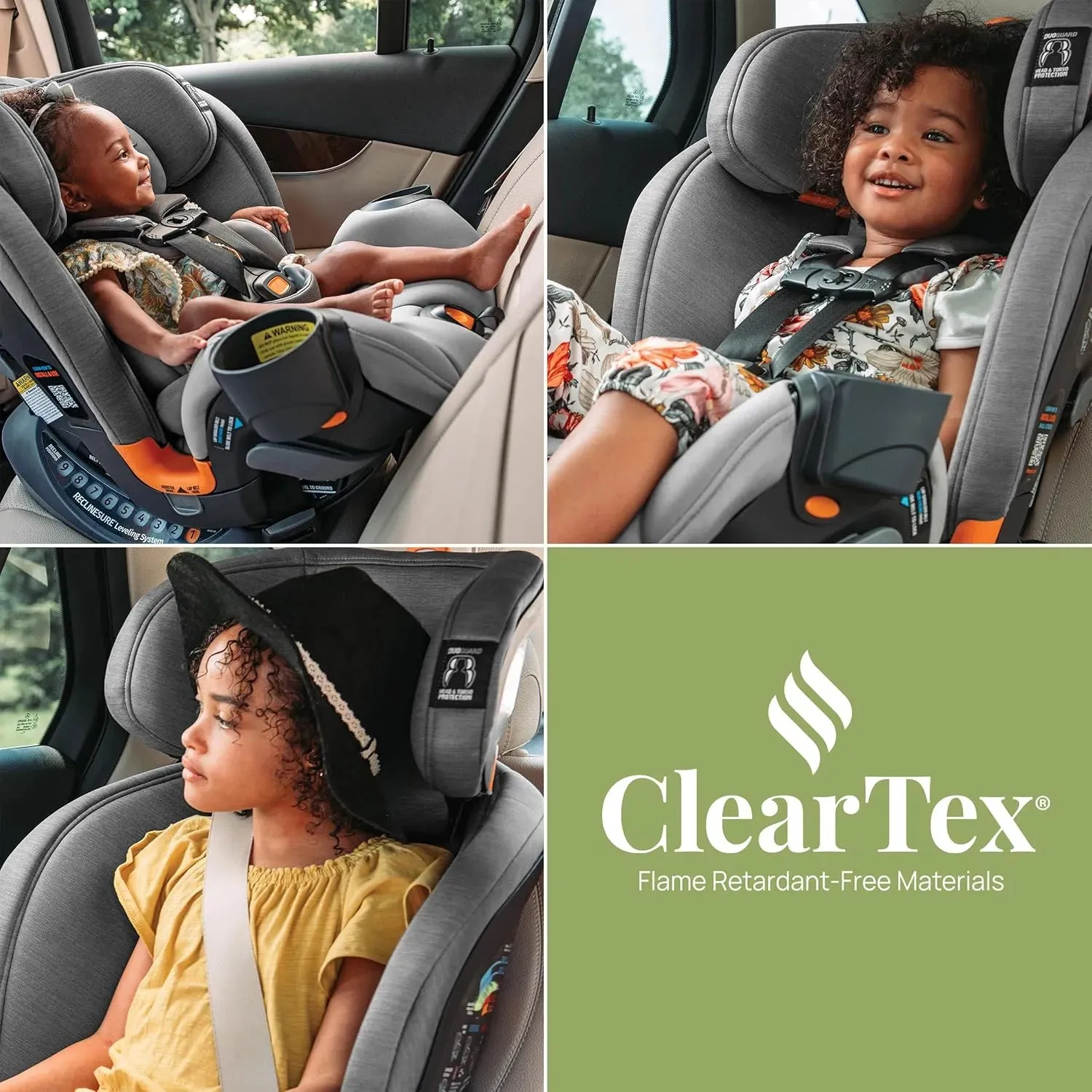 Chicco OneFit ClearTex All-in-One Car Seat, Slim Design, Rear-Facing Seat for Infants 5-40 lbs., Forward-Facing Car Seat 25-65 lbs., Booster 40-100 lbs., Convertible Car Seat | Drift/Grey