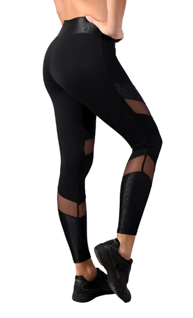 Equilibrium Activewear Legging L7015 Ava Black with Black Mesh