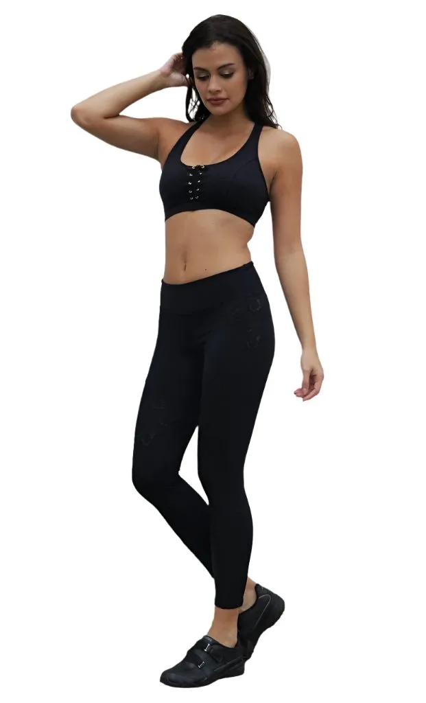 Equilibrium Activewear Legging L7015 Ava Black with Black Mesh