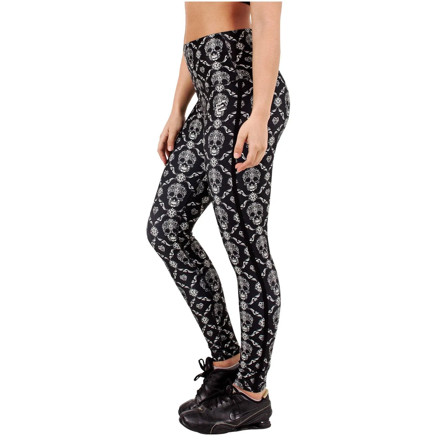 FLEXMEE 946075 | Luxury Mid Rise Sports Leggings With Skull Print | Microfiber