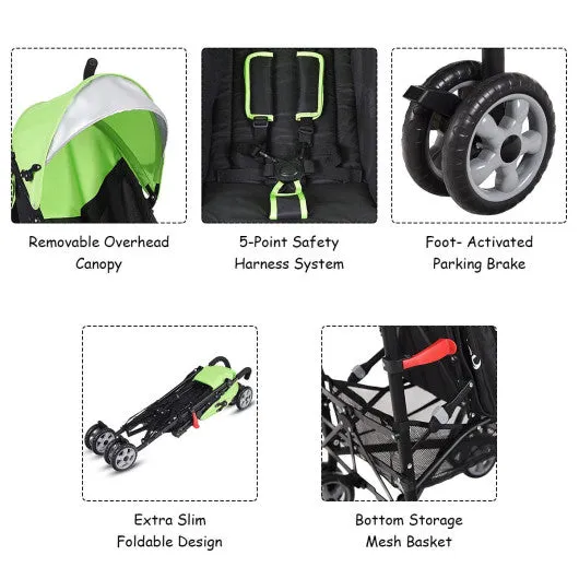 Folding Lightweight Baby Toddler Umbrella Travel Stroller-Green