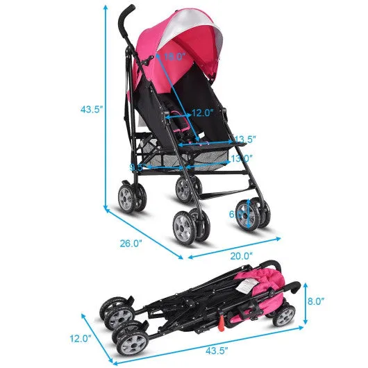 Folding Lightweight Baby Toddler Umbrella Travel Stroller-Pink