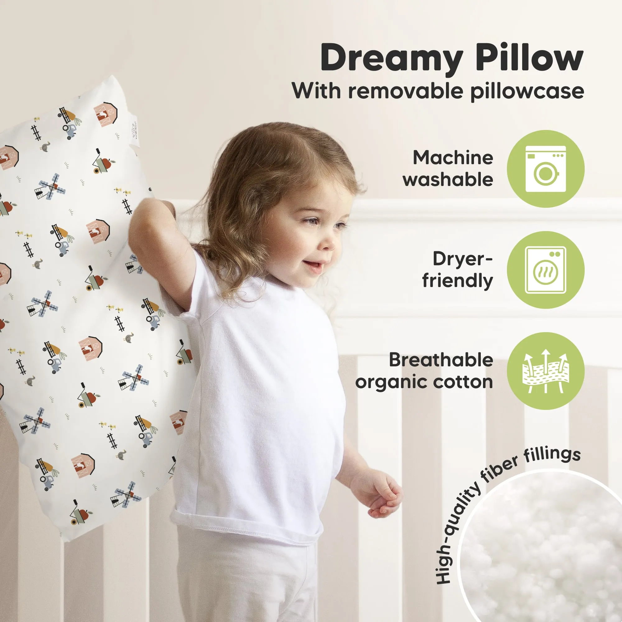 Jumbo Toddler Pillow with Pillowcase (Barn)