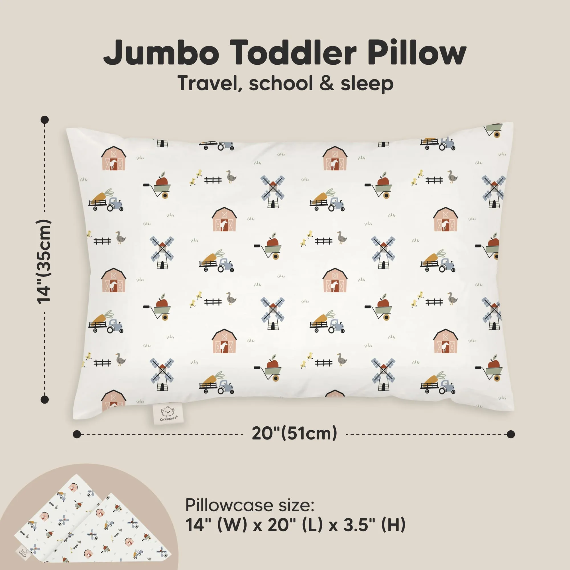Jumbo Toddler Pillow with Pillowcase (Barn)
