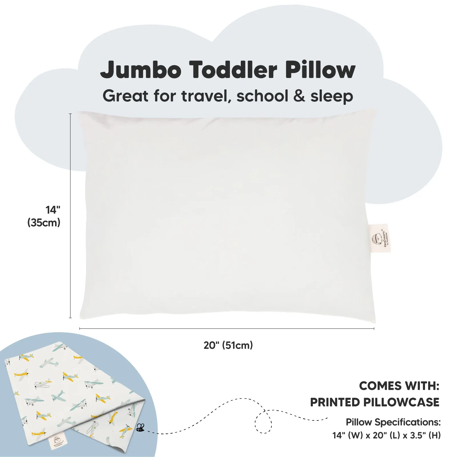 Jumbo Toddler Pillow with Pillowcase (Plane)