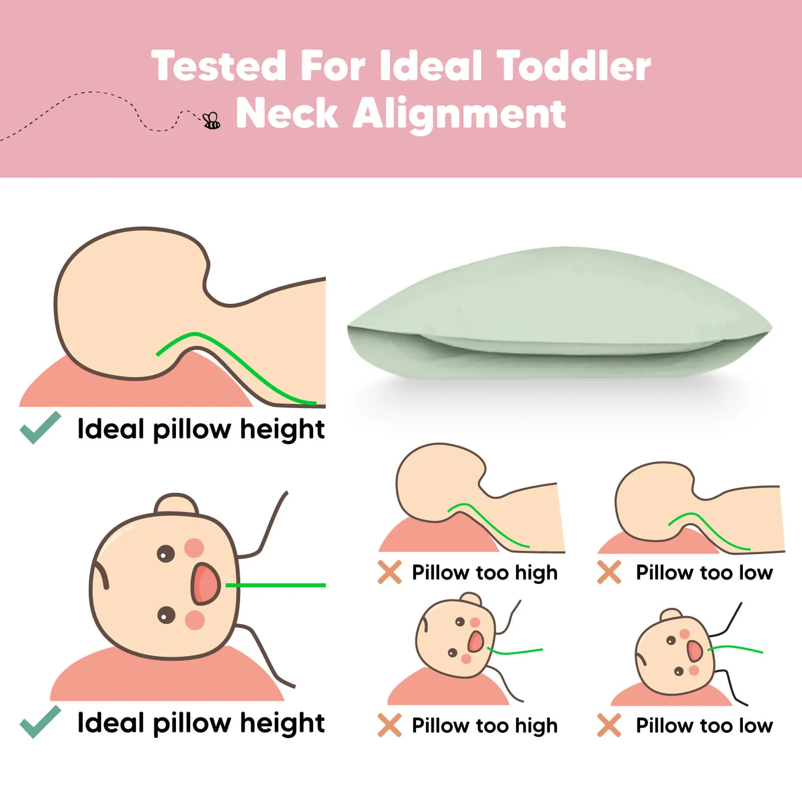Jumbo Toddler Pillow with Pillowcase (Sage)