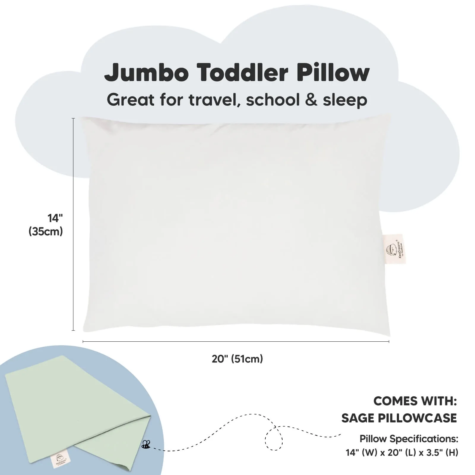 Jumbo Toddler Pillow with Pillowcase (Sage)