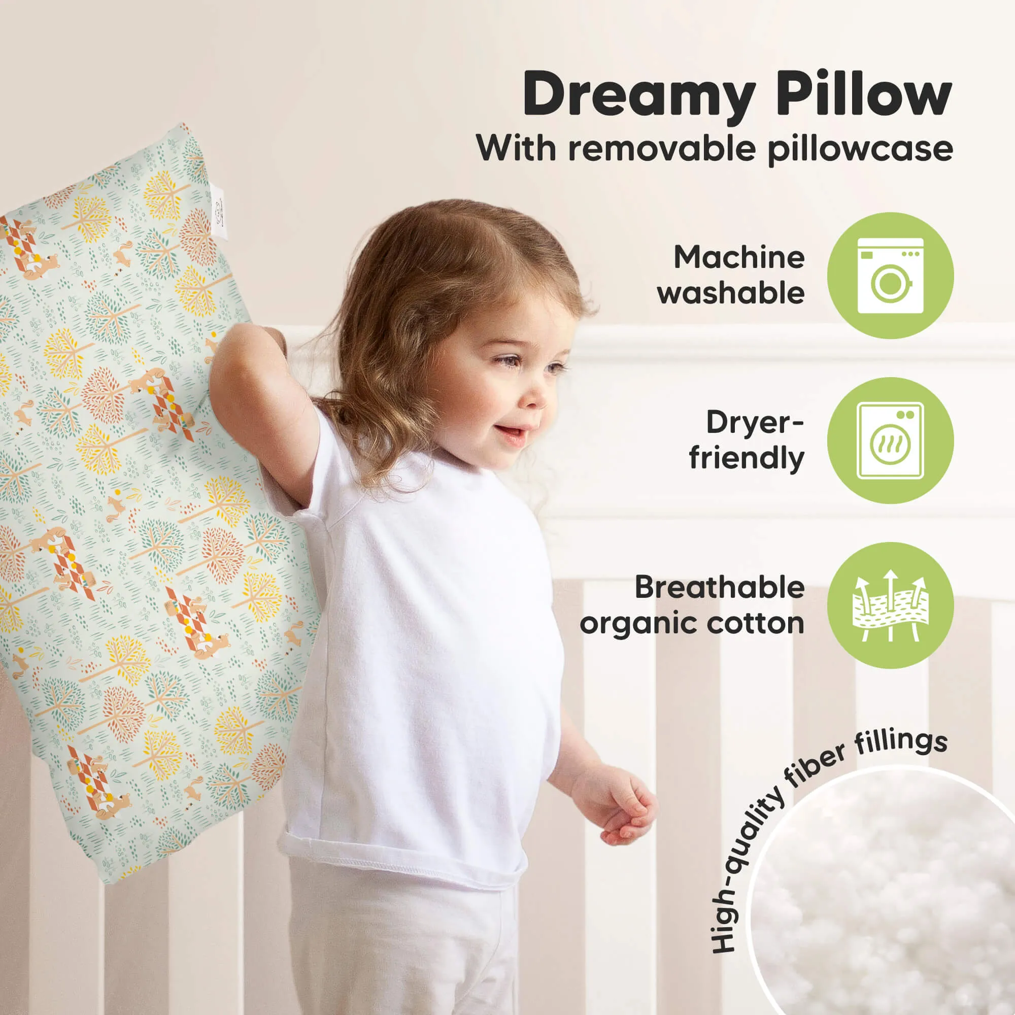 Jumbo Toddler Pillow with Pillowcase (Wild Picnic)