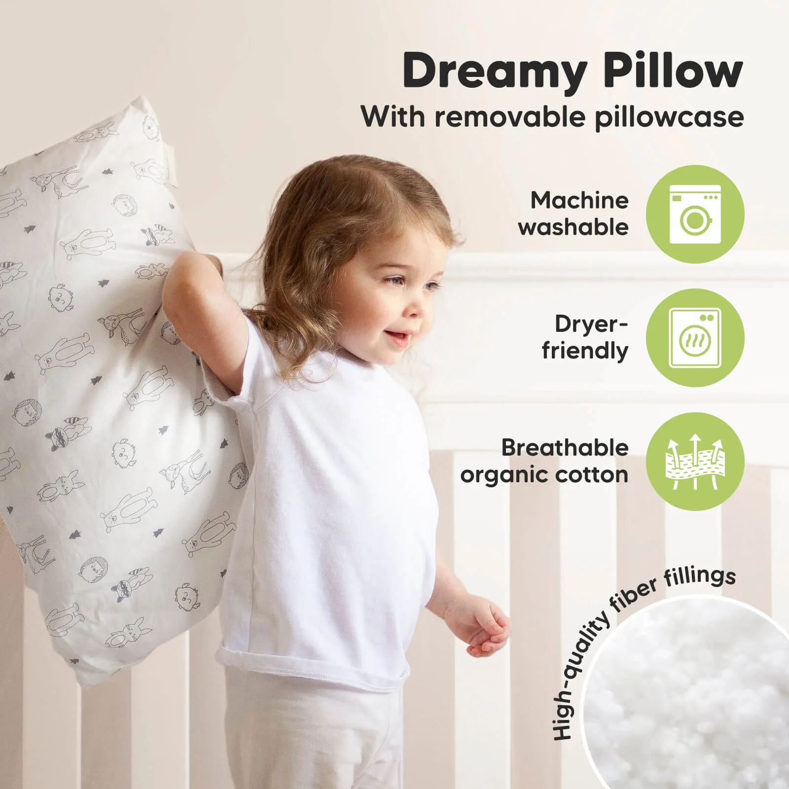 Jumbo Toddler Pillow with Pillowcase