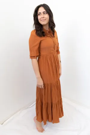 Maxi Dress with Mock Neck Self Tie Detail - Ginger