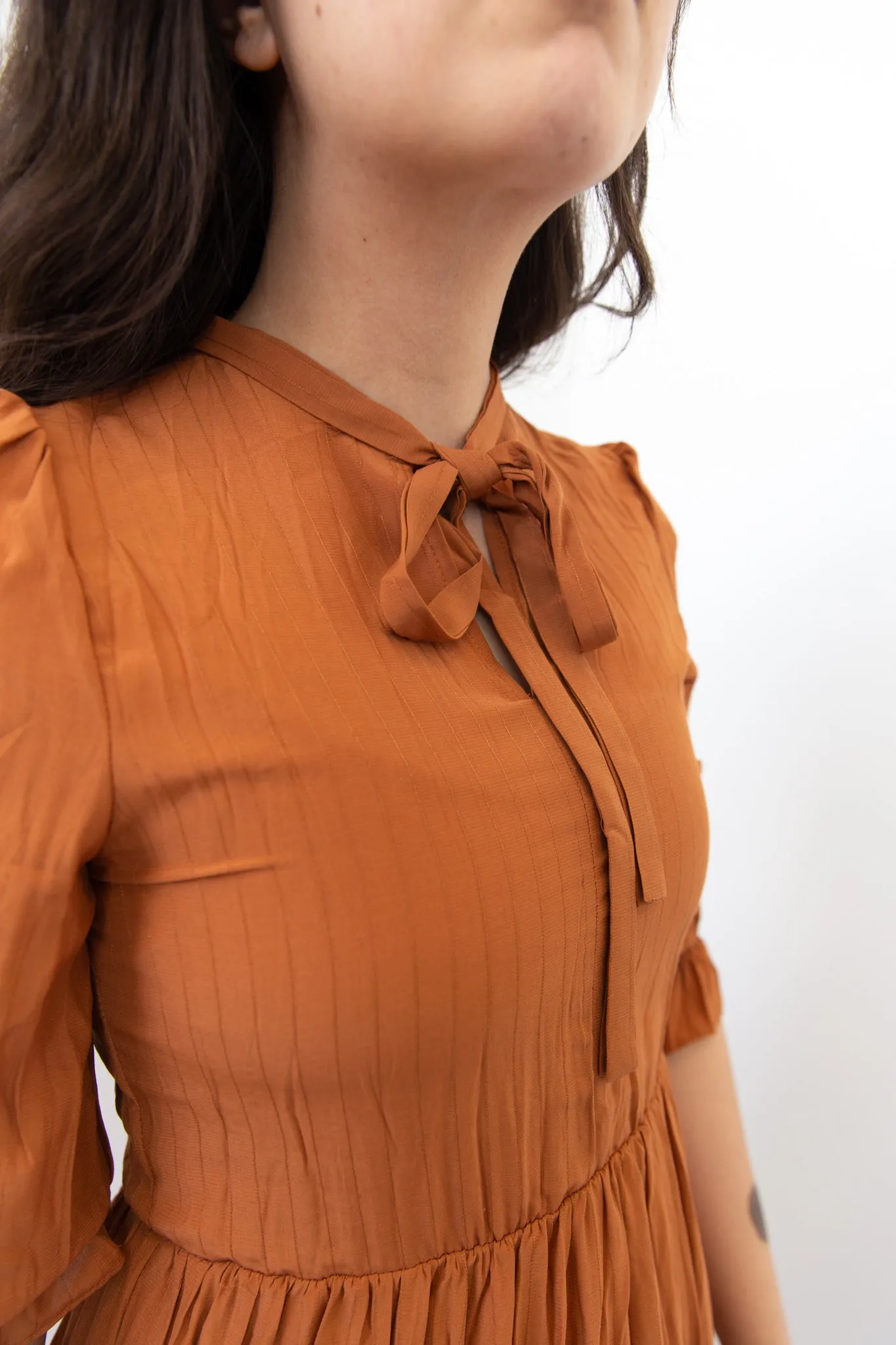 Maxi Dress with Mock Neck Self Tie Detail - Ginger