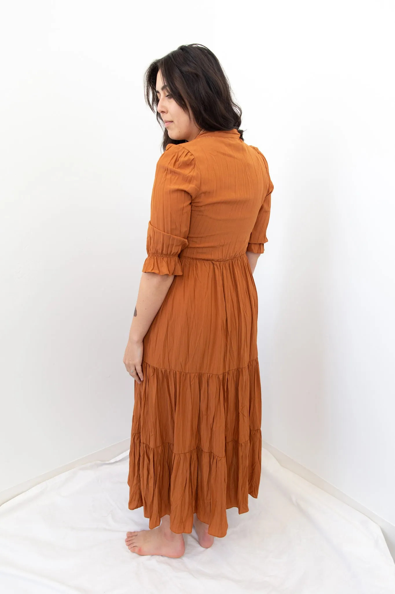 Maxi Dress with Mock Neck Self Tie Detail - Ginger