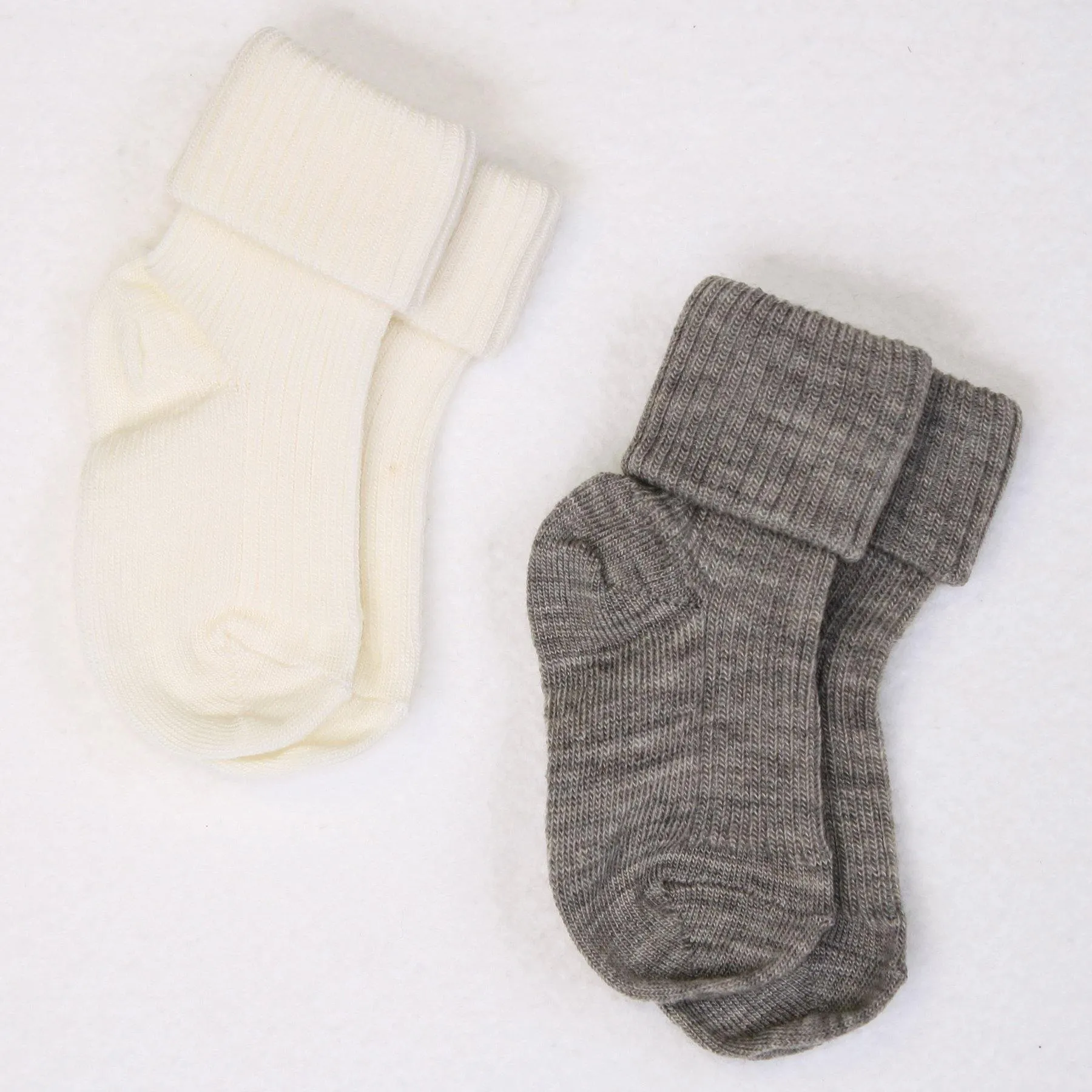 Merino Wool Baby Socks - 2 Pairs - Gray/White - FINAL SALE
