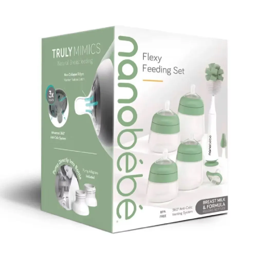 Nanobebe Flexy Silicone Feeding Set Sage