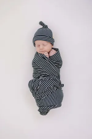 Navy Stripes Ribbed Bamboo Stretch Swaddle