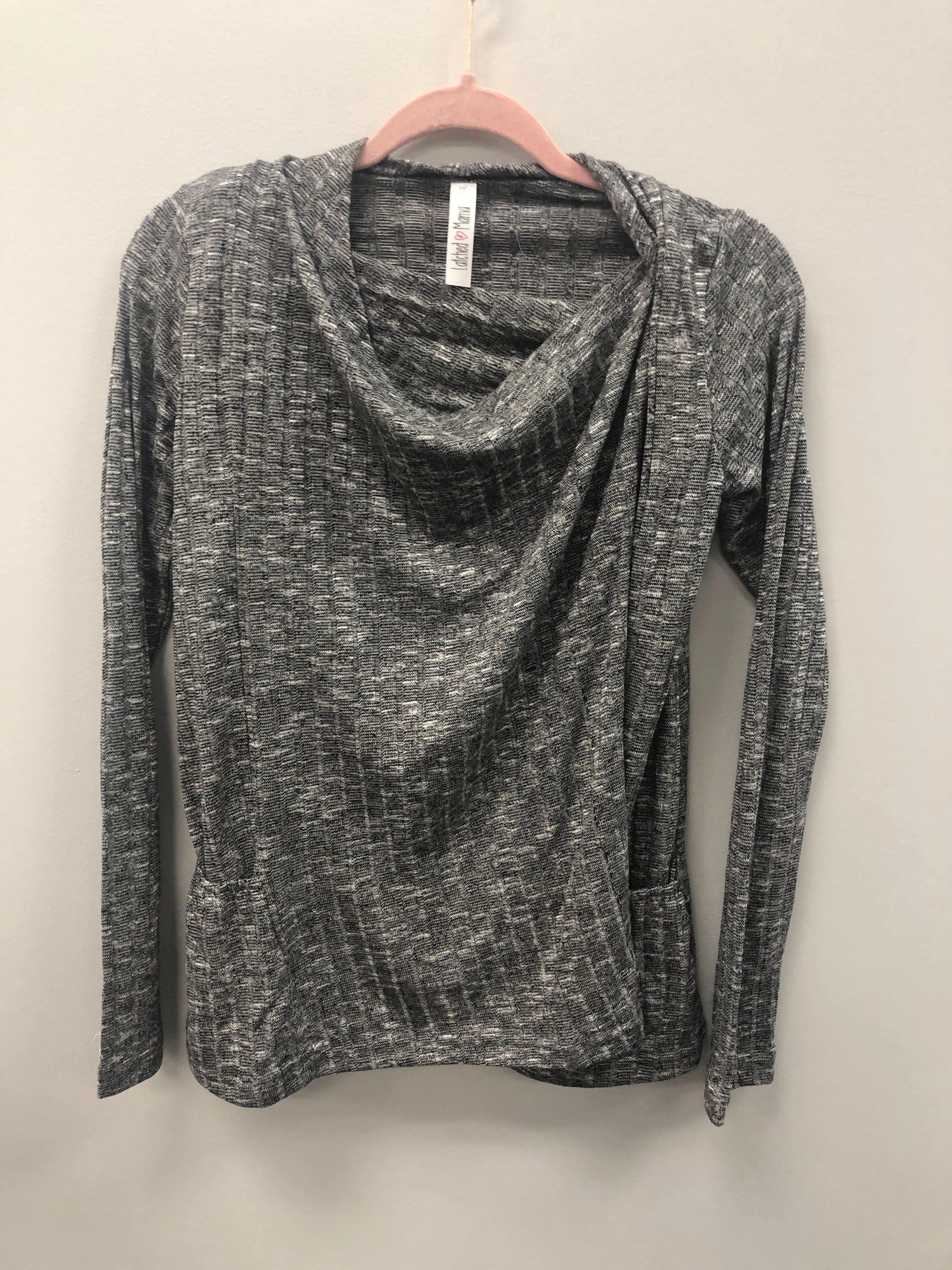 Outlet 5961 - Latched Mama Convertible Nursing Cardigan - Ribbed Charcoal - Extra Extra Small
