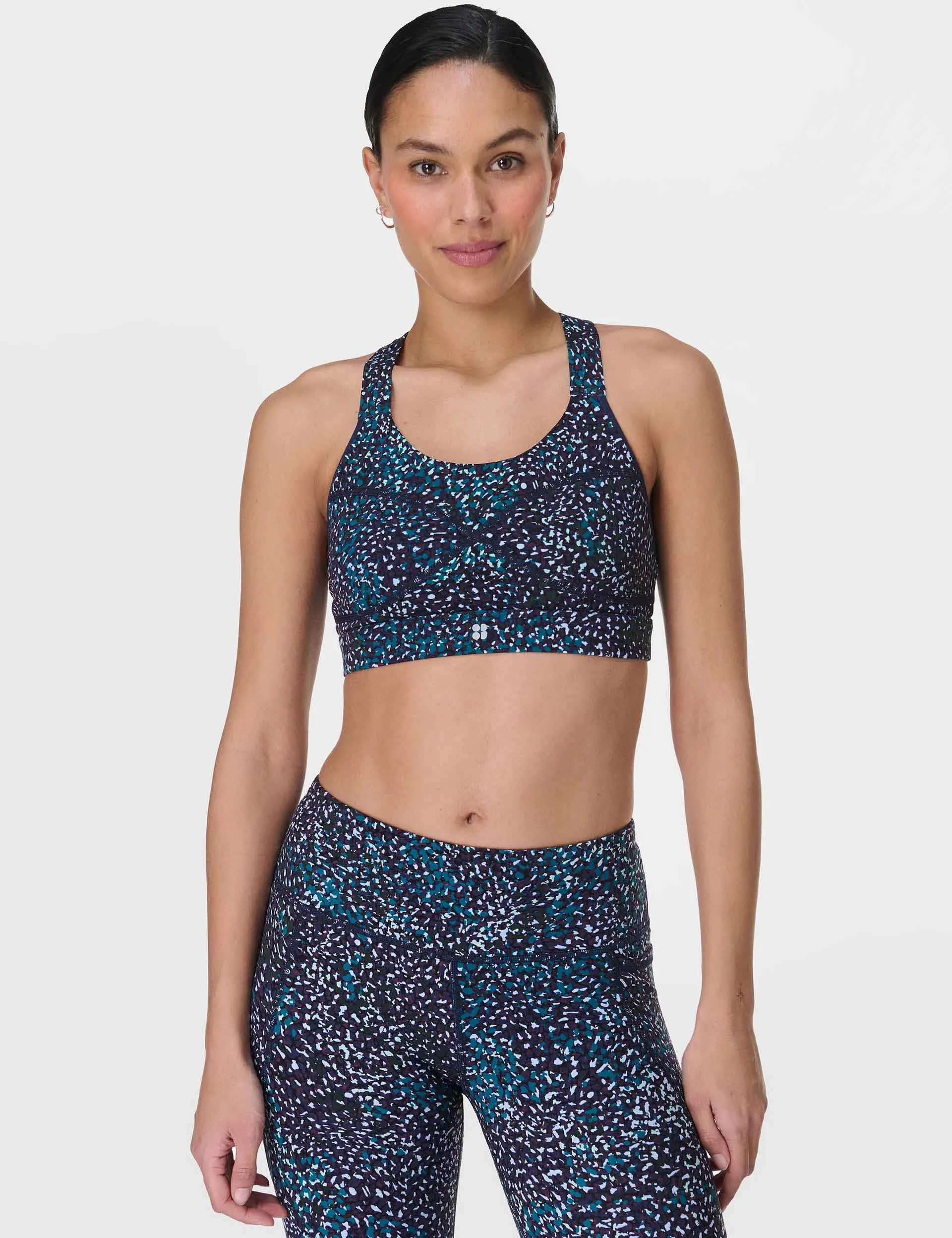 Power Medium Support Sports Bra - Blue Aurora Print